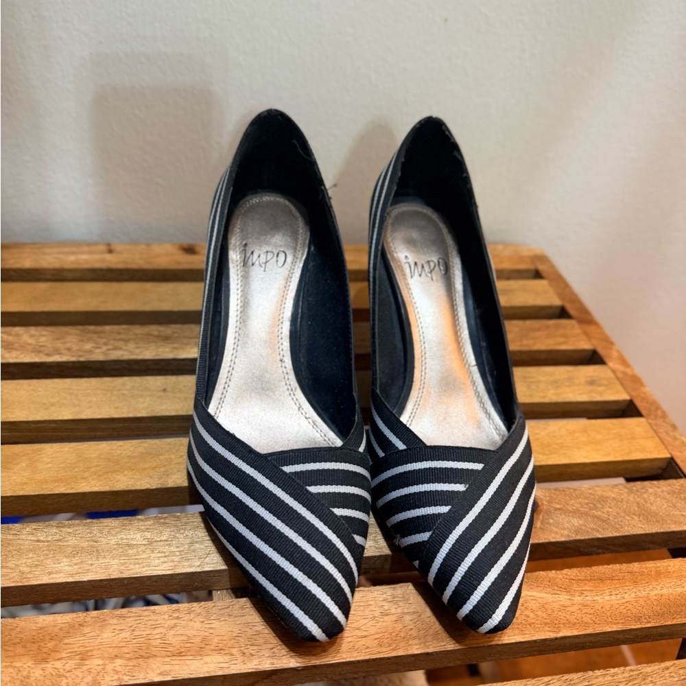 Impo Women's Striped Black and White Heels